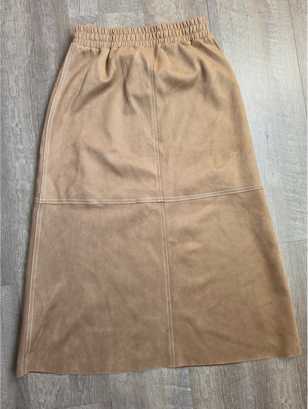 H&M Brown Faux Suede Midi Skirt with Elastic Waist XXS